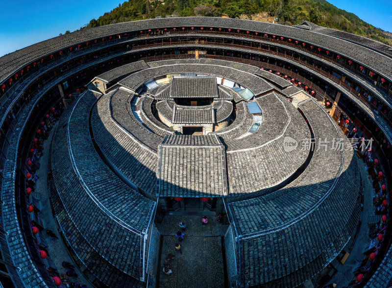 福建漳州永定客家土楼群建筑高空航拍