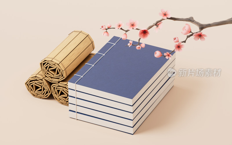 中国风古风书籍3D渲染