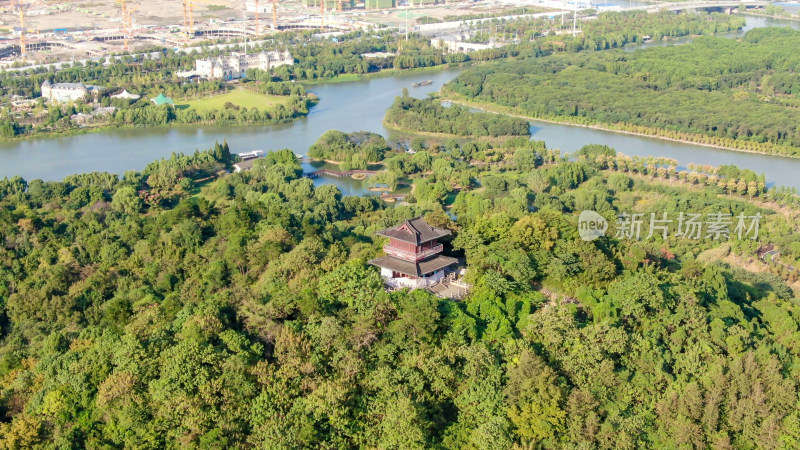 航拍浙江绍兴镜湖国家湿地公园