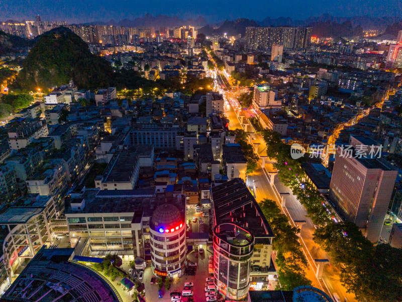 柳州夜幕降临晚霞夜景航拍图