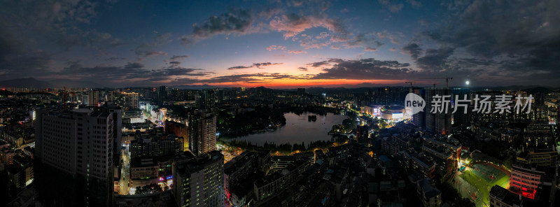 湖南郴州城市夜景航拍全景图