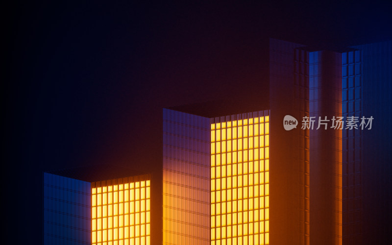 夜晚城市高楼建筑与灯光3D渲染