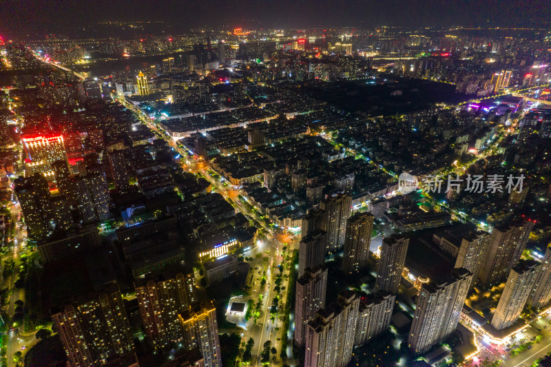 安徽蚌埠城市大景夜景灯光航拍图