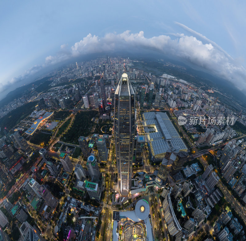 深圳福田CBD大湾区平安大厦夜景蓝调航拍