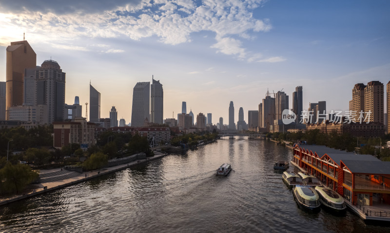 天津海河风景小白楼CBD城市风光航拍