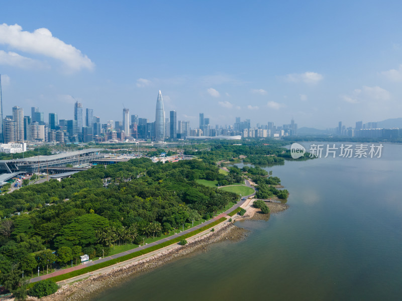 深圳南山深圳湾公园航拍后海总部基地风光