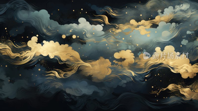 手绘中国风卡通云层云纹插图