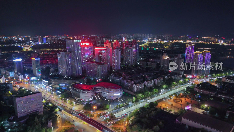 航拍泸州夜景中国酒城大剧院夜景摄影图