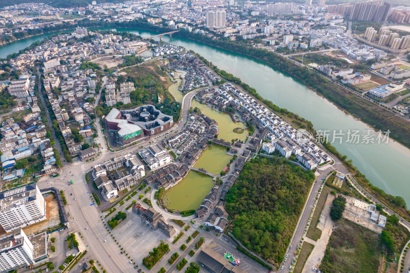 广西崇左市城市风光太平古城航拍摄影图