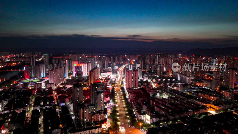 广西来宾城市夜景灯光交通航拍图