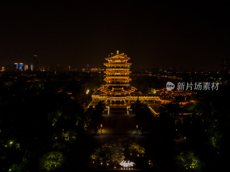 航拍山东济南大明湖景区超然楼夜景