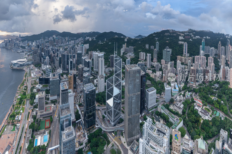 香港维多利亚港CBD中环夜景日出高空航拍