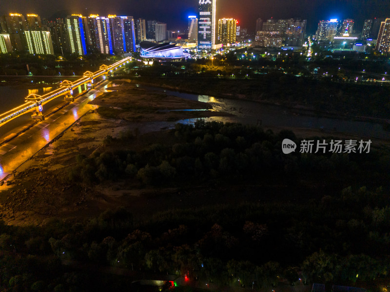 陕西宝鸡城市夜景灯光航拍图