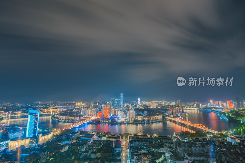 广西柳州市中心半岛夜景全景