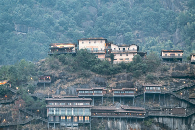 江西上饶望仙谷悬崖民宿航拍风光