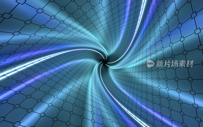 蓝色背景下的扭曲隧道 3D渲染