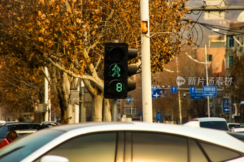 户外街道交通信号灯及周边街景