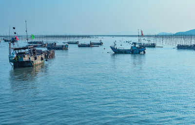 福建宁德霞浦海景风光与海上渔船