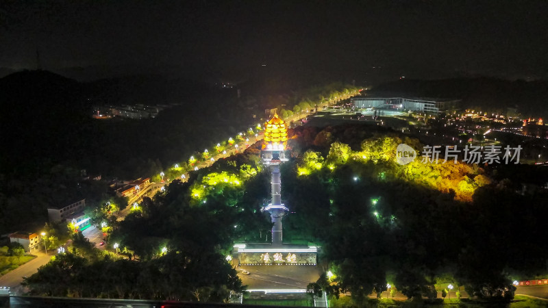 四川德阳钟鼓楼夜景灯光航拍图