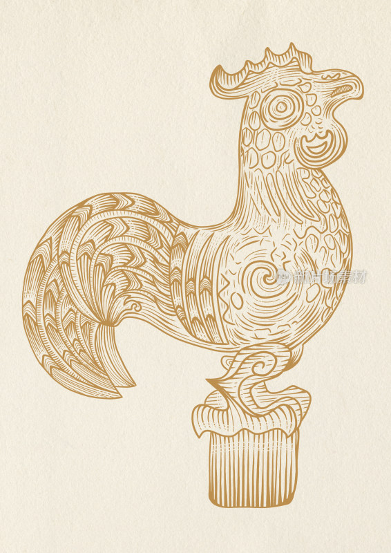 四川广汉三星堆遗址青铜鸡雕像插画