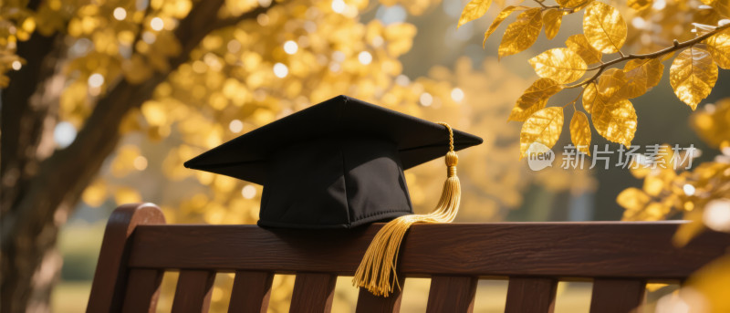 秋季毕业帽长椅落叶校园思念回忆背景图