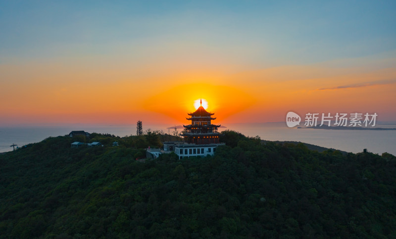 苏州太湖渔洋山风景区日落航拍