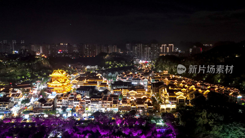 广西柳州窑埠古镇夜景灯光航拍图