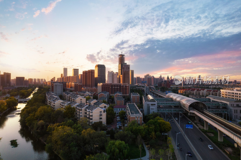 天津复兴门地铁站城市交通建筑日落晚霞风光