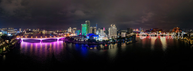 广西柳州城市夜景航拍全景图