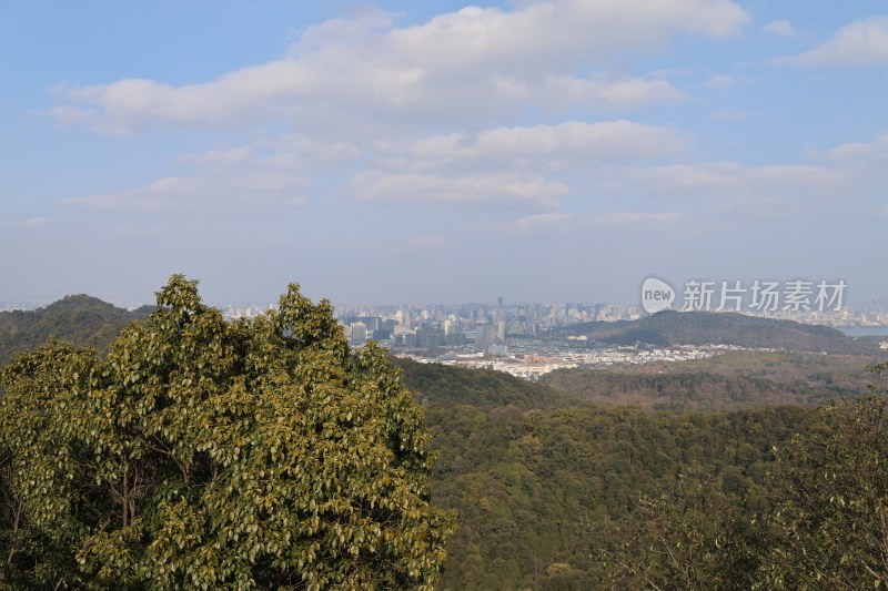 山林间远眺城市风光