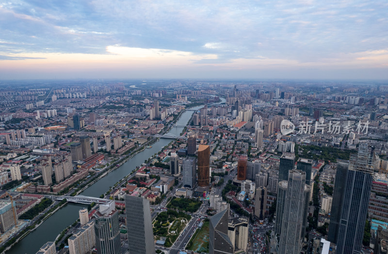 天津海河风景线小白楼商圈城市建筑风光航拍