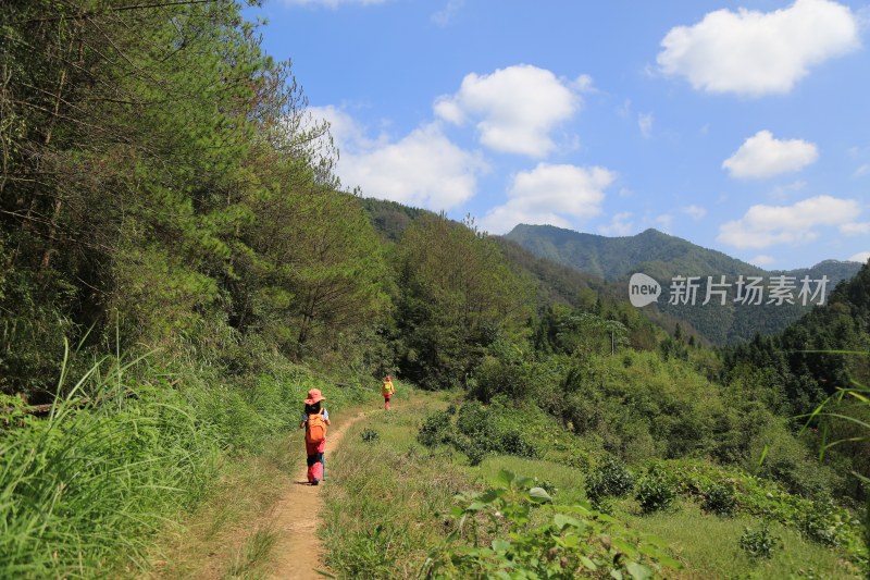 山村徒步背影