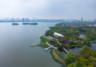 航拍江苏无锡蠡湖国家城市湿地公园