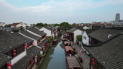 航拍江苏苏州七里山塘景区4A景区