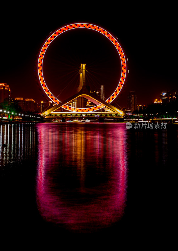 天津海河风情天津之眼摩天轮城市夜景风光