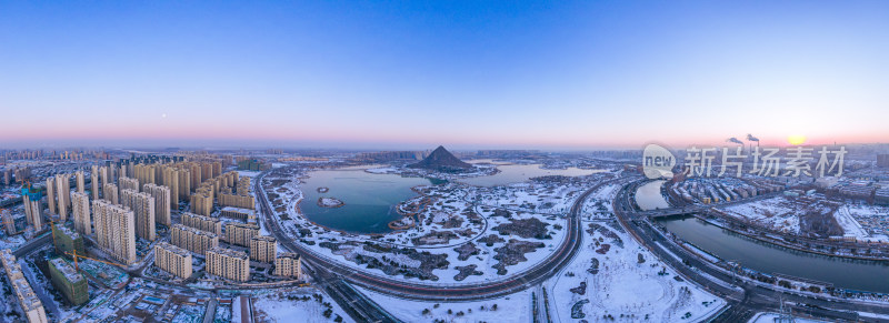 山东济南华山湖全景雪天航拍