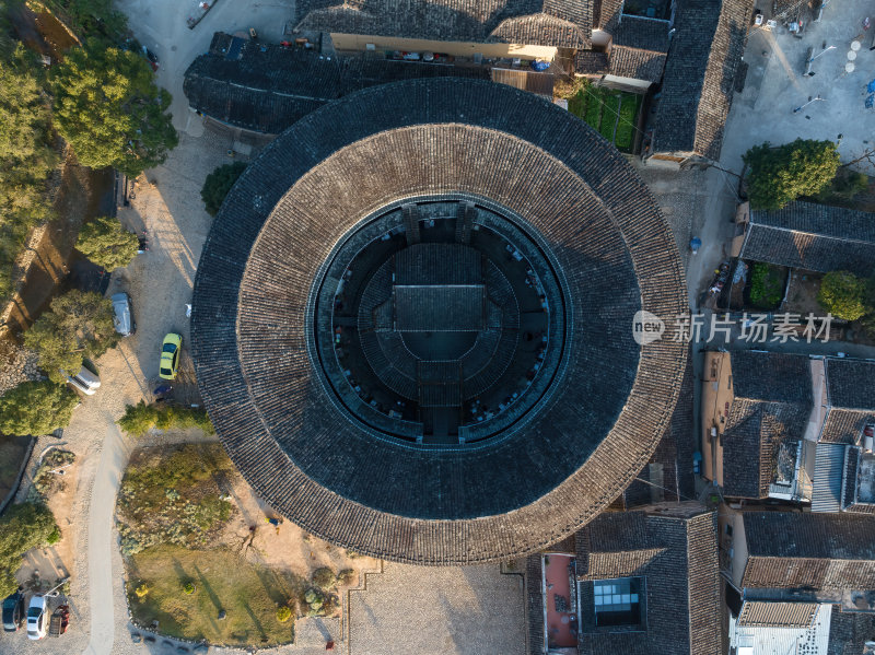 福建漳州永定云水谣客家土楼群建筑高空航拍