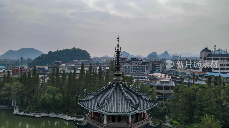 航拍广西桂林两江四湖5A景区日月双塔