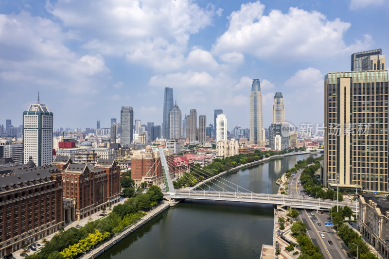 天津海河风景线城市天际线建筑风光航拍