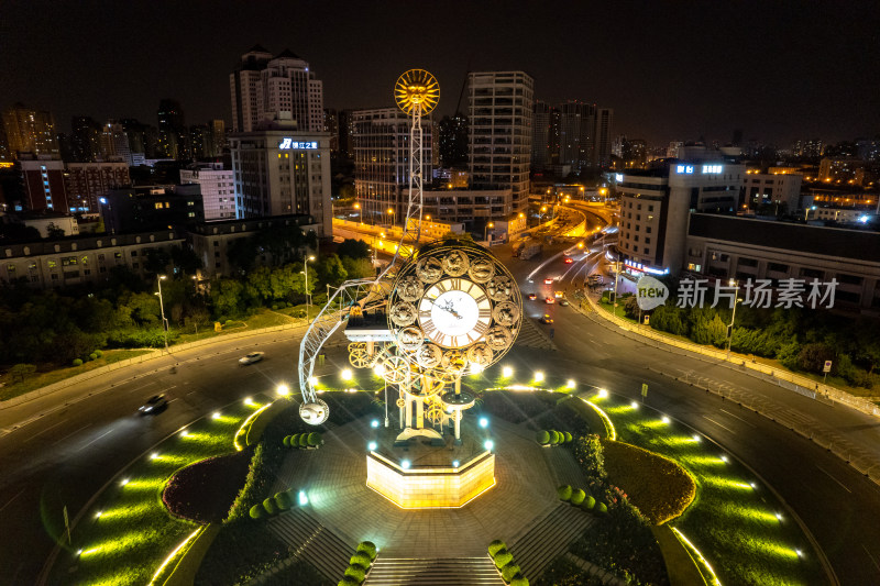 天津城市夜景灯光航拍图