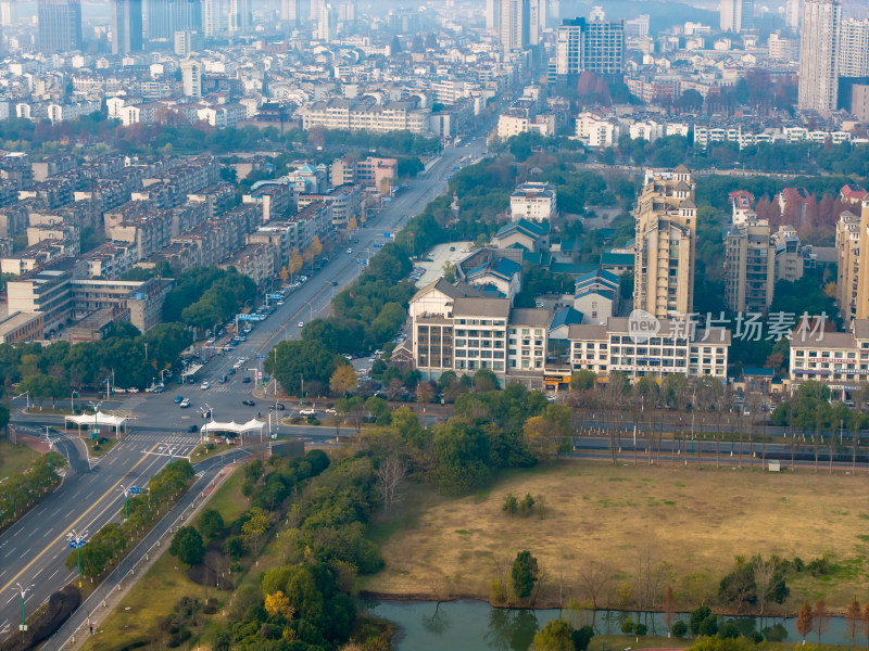 池州城市清晨航拍图