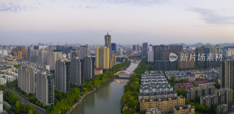 杭州拱墅区武林门大运河夜景航拍