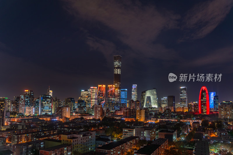 北京繁华夜景下的城市建筑群