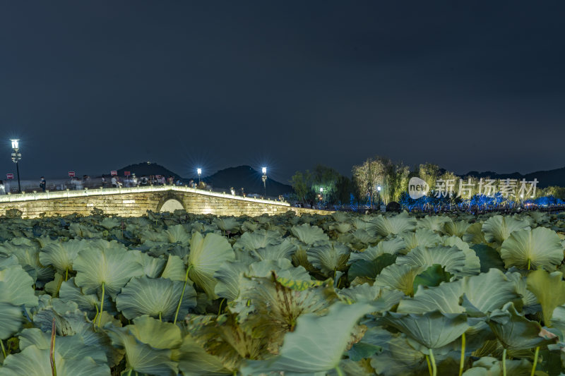 杭州西湖断桥景点夜景