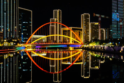 天津市津湾广场海河边大沽桥夜景