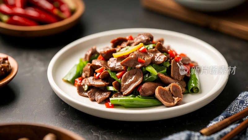 尖椒炒鸡胗美食特写