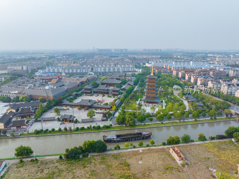 航拍上海宝山寺佛教寺院自然风光