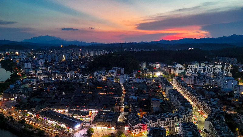 泰宁古城晚霞夜幕降临夜景航拍图