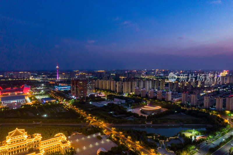 河南周口新城城市夜景灯光航拍图