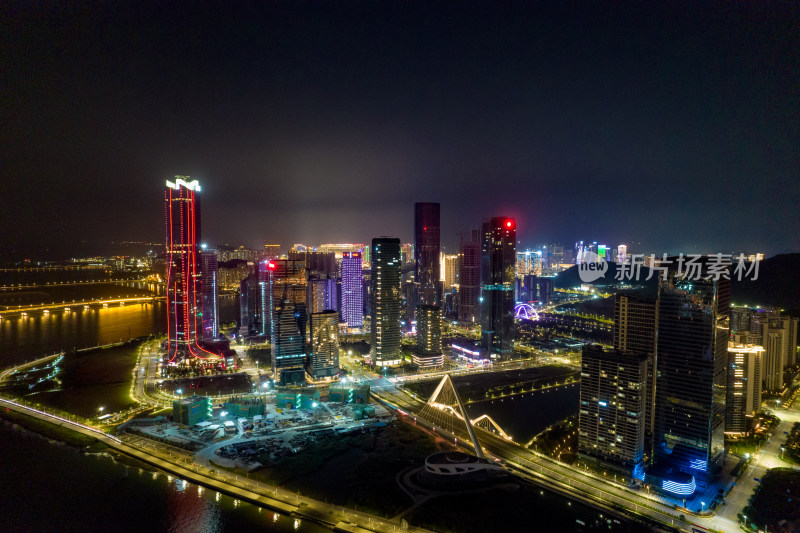 广东珠海城市夜景灯光航拍摄影图